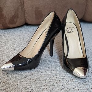 Black Leather Heels with Silver Tip